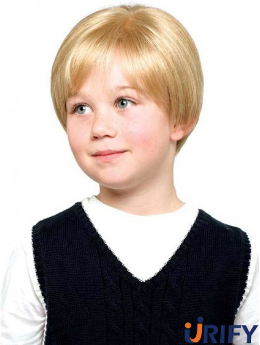 Gerade kurze blonde synthetische Spitze vorne Kinderperücken