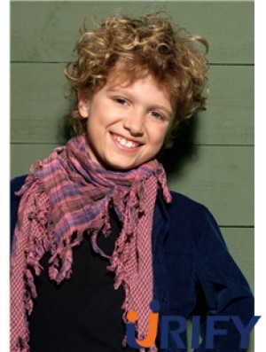 Curly Short Blonde Synthetic Capless Kinder Perücken