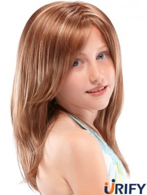 Kinder Perücken 100% handgebunden Straight Style Auburn Farbe lange Länge