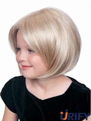 Gerade Kinn Länge Blonde Synthetic Lace Front Kinder Perücken