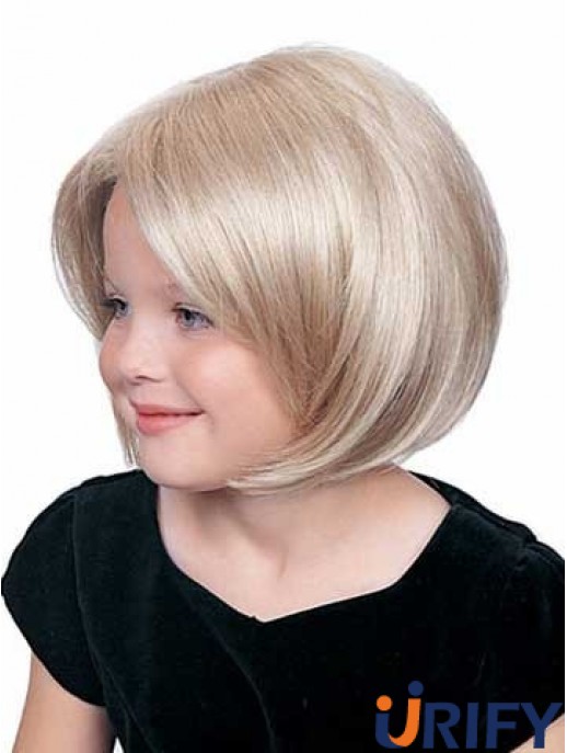 Gerade Kinn Länge Blonde Synthetic Lace Front Kinder Perücken