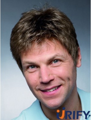 100% handgebundene kurze braune Straight Man Perücken voller Spitze