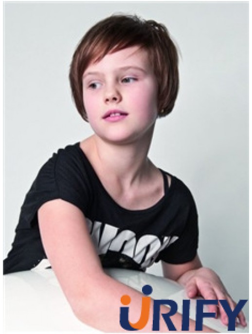 Straight Short Auburn Remy Echthaar 100% handgebundene Kinderperücken