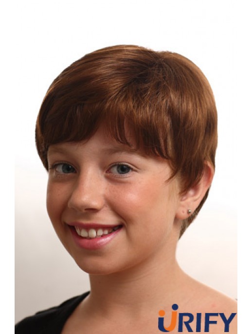 Gerade kurze Auburn synthetische Monofilament Kinderperücken