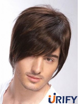 100% handgebundene braune Remy menschliche kurze gerade Perücken Mann