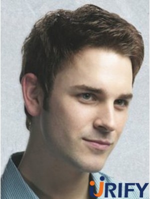 Brown Capless Synthetic Short Wavy Herren Haar Perücken UK