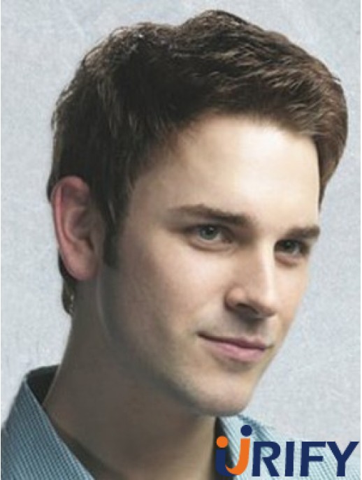 Brown Capless Synthetic Short Wavy Herren Haar Perücken UK