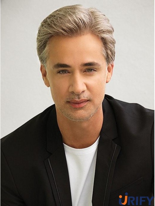 Gerade platinblonde 4 Zoll Herren Perücken