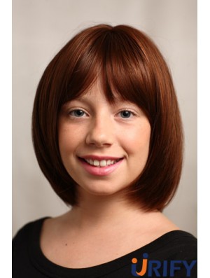 Gerade Kinnlänge Auburn Synthetic Capless Kids Perücken