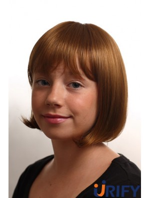 Gerade Kinnlänge Auburn Synthetic Capless Kids Perücken