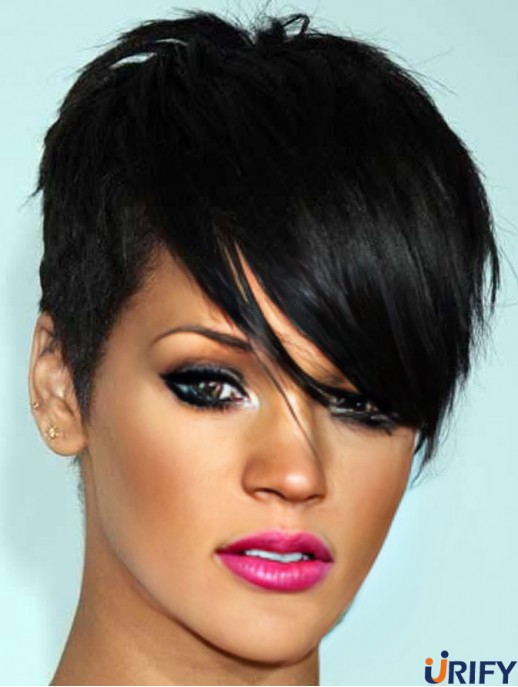  Style Glueless Lace Perücken mit Pony schwarze Farbe