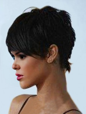 Beliebte Cropped Black Straight Capless  Perücken