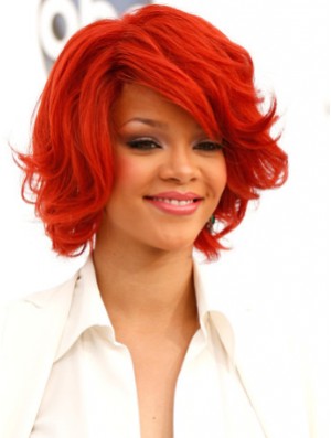 Red Wavy With Bangs 100% handgebundene 12 Zoll beliebte  Perücken