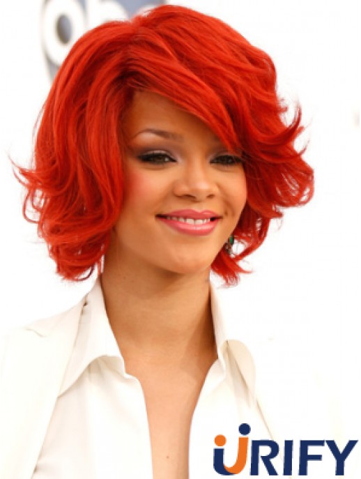 Red Wavy With Bangs 100% handgebundene 12 Zoll beliebte  Perücken