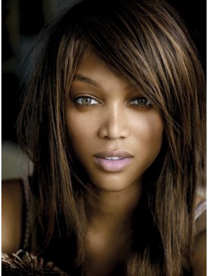 Brown Straight With Bangs Lace Front 16 Zoll moderne Tyra Banks Perücken