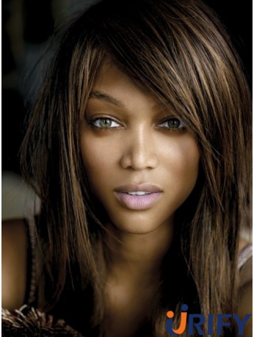 Brown Straight With Bangs Lace Front 16 Zoll moderne Tyra Banks Perücken