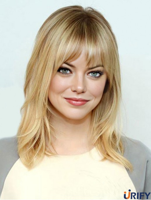Bequeme blonde schulterlange gerade 16 Zoll mit Pony Emma Stone Perücken