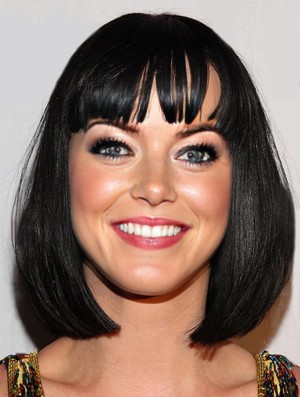 12 Zoll wunderschöne schwarze Kinn Länge gerade Bobs Katy Perry Perücken