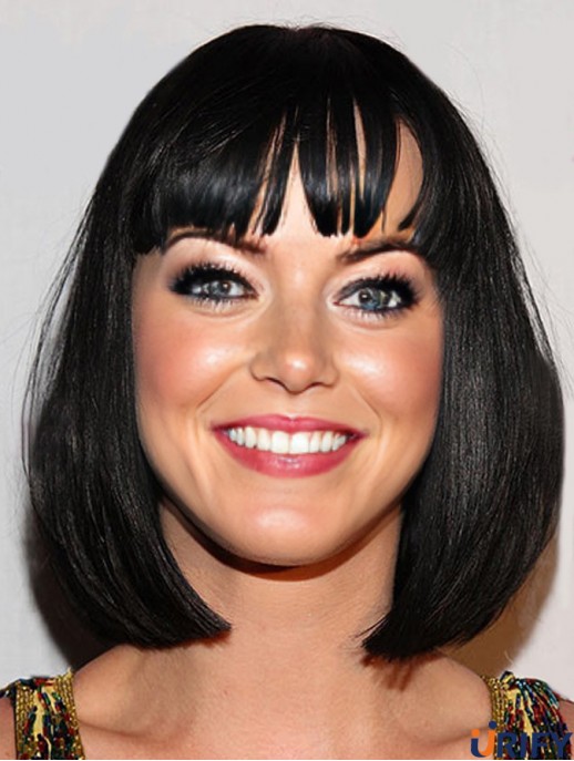 12 Zoll wunderschöne schwarze Kinn Länge gerade Bobs Katy Perry Perücken