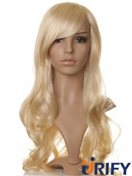 Entworfene blonde lange wellige mit Pony-Promi-Perücken