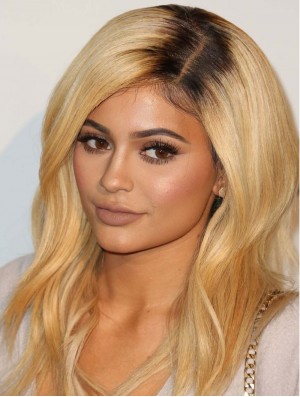 Günstigste 14 Zoll lange gewellte geschichtete kappenlose Kylie Jenner Perücken
