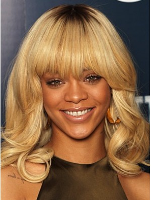 Blonde wellig mit Pony Spitze vorne 14 Zoll Trendy  Perücken
