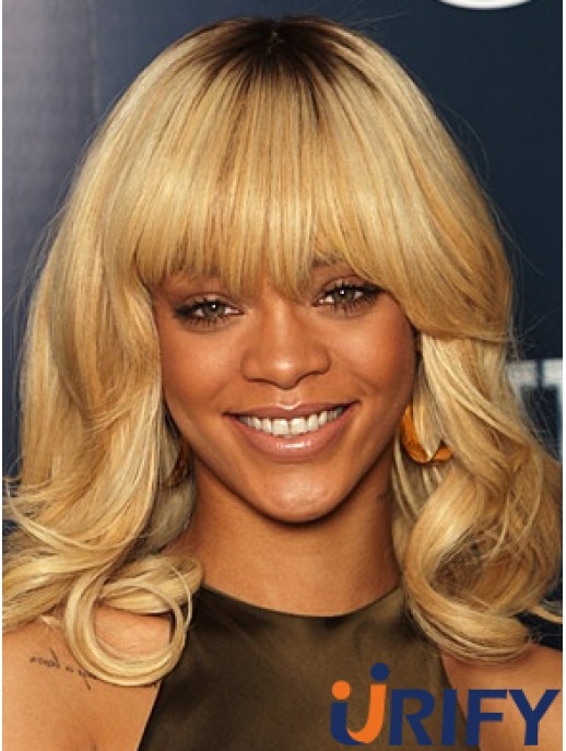 Blonde wellig mit Pony Spitze vorne 14 Zoll Trendy  Perücken