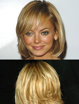 Stil Blonde Kinn Länge Wellig 12 Zoll Bobs  Perücken