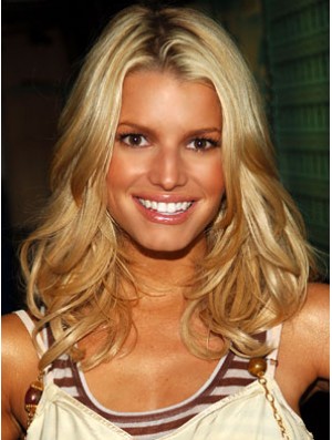 16 Zoll gute blonde lange gewellte geschichtete Jessica Simpson Perücken
