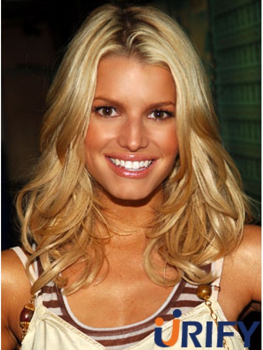 16 Zoll gute blonde lange gewellte geschichtete Jessica Simpson Perücken
