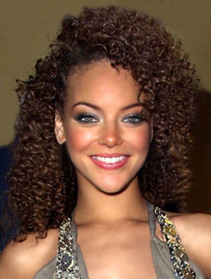 Brown Curly Layered 100% handgebundene 14 Zoll bequeme  Perücken