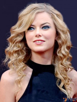 Capless ohne Pony Curly lange blonde blonde unkomplizierte  Perücken