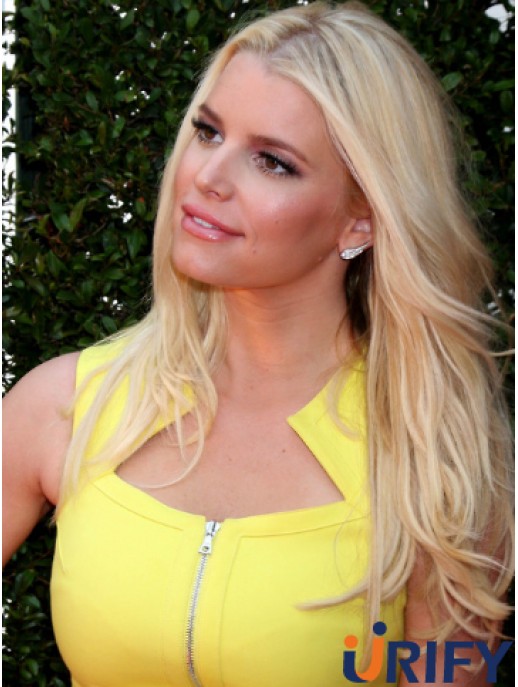Wellenförmige Spitze vorne geschichtet lange blonde entworfene Jessica Simpson Perücken