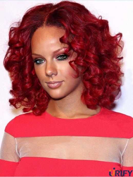 Red Curly Layered 100% handgebundene 12 Zoll Rabatt  Perücken