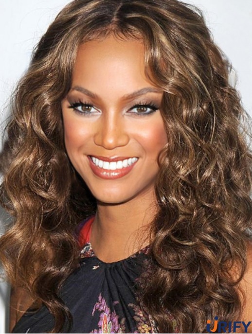 Brown Curly Without Pony 100% handgebundene 20 Zoll modische Tyra Banks Perücken