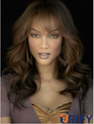 Braun gewellt mit Pony Spitze vorne 18 Zoll Good Tyra Banks Perücken