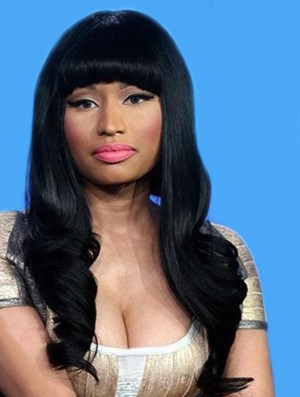 22 Zoll schwarz gewellt mit Pony Long Style Nicki Minaj Perücken