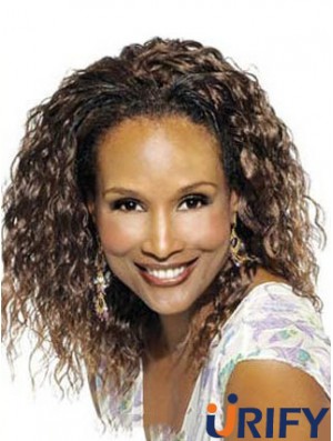 Schwarze schulterlange lockige ohne Pony volle Spitze 14 Zoll Beverly Johnson Perücken