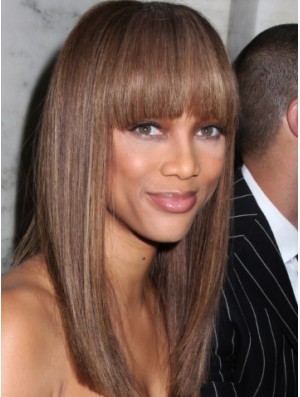 Braun gerade mit Pony Spitze vorne 18 Zoll billige Tyra Banks Perücken