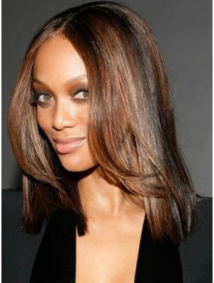 Auburn Straight Without Bangs 100% handgebundene 14 Zoll schlanke Tyra Banks Perücken