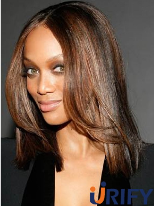 Auburn Straight Without Bangs 100% handgebundene 14 Zoll schlanke Tyra Banks Perücken