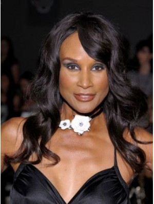 Schwarz lang gewellt mit Pony Spitze vorne 18 Zoll Beverly Johnson Perücken