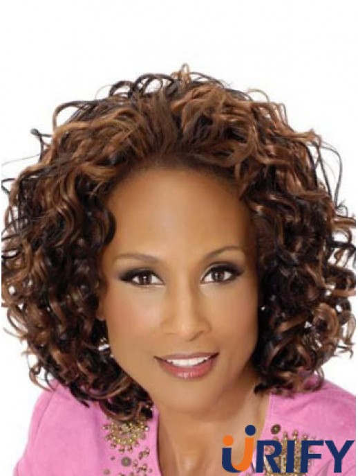 Brown Chin Länge lockig ohne Pony volle Spitze 12 Zoll Beverly Johnson Perücken