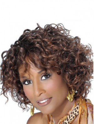 Brown Chin Länge lockig mit Pony Spitze vorne 10 Zoll Beverly Johnson Perücken