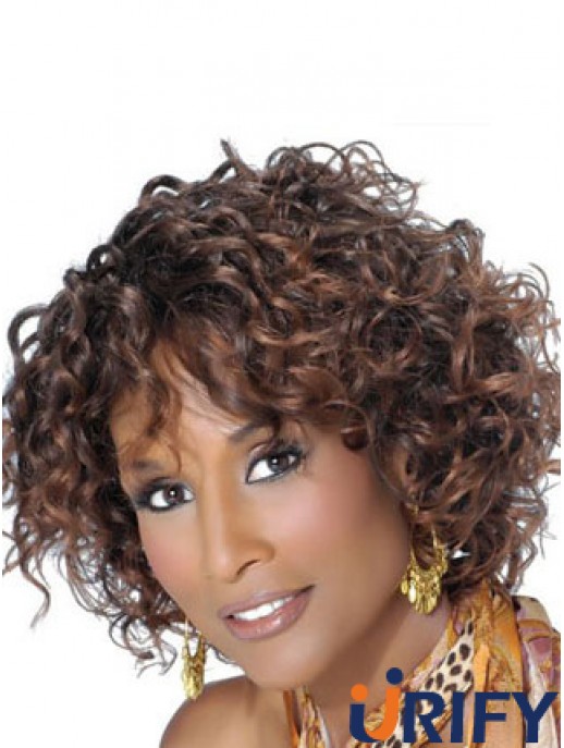 Brown Chin Länge lockig mit Pony Spitze vorne 10 Zoll Beverly Johnson Perücken