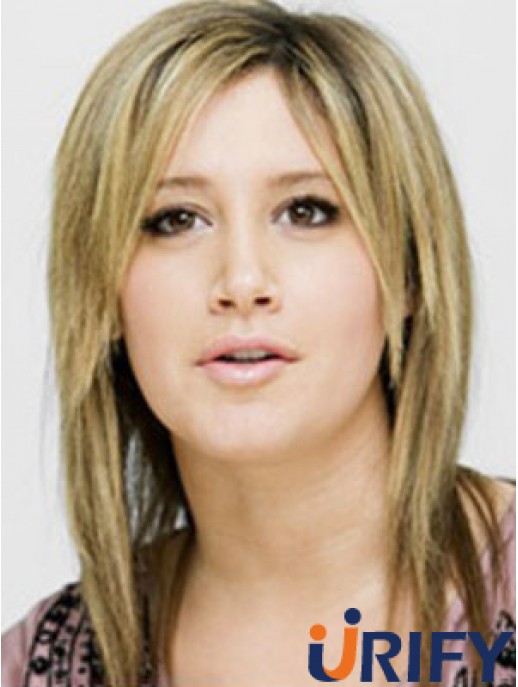 Moderne blonde schulterlange gerade 14 Zoll geschichtete Ashley Tisdale Perücken