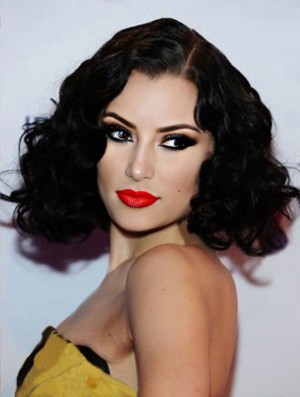 14 Zoll Amazing Black Chin Länge Curly Classic  Perücken