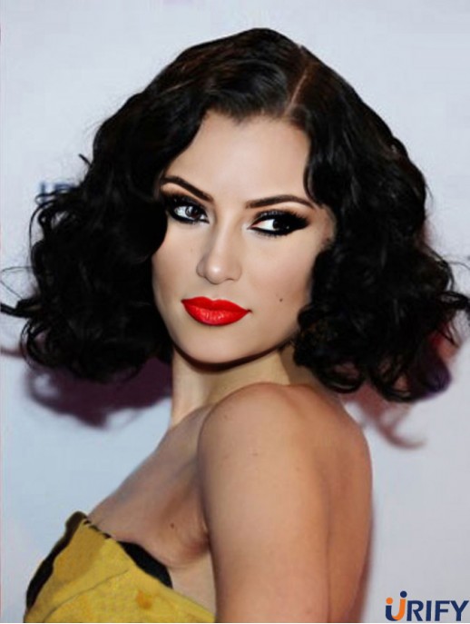 14 Zoll Amazing Black Chin Länge Curly Classic  Perücken