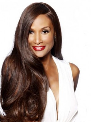 Brown Long Wavy ohne Pony Lace Front 24 Zoll Beverly Johnson Perücken