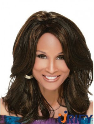 Schwarze schulterlange gewellte geschichtete volle Spitze 14 Zoll Beverly Johnson Perücken
